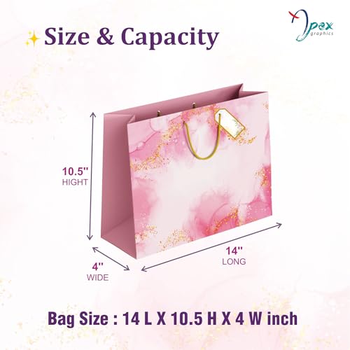 Image of Gift Bags Large Size - Paper Bags for Gifting with Tissue and Tag - Carry Bags for Return Gift Birthday Wedding Party - 14 x 10.5 x 4 Inch - Pack of 5
