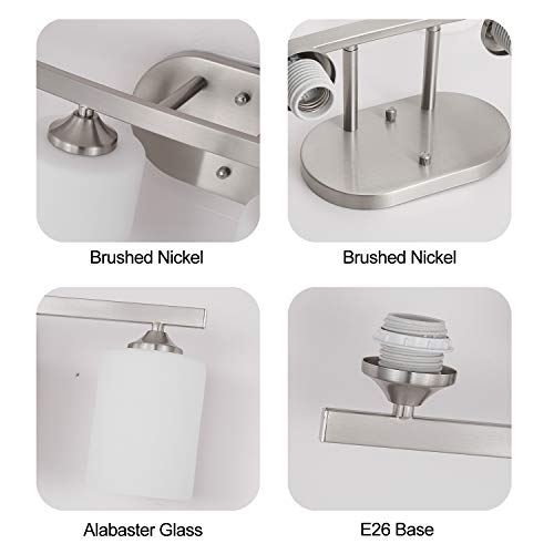 Neous 3 Light Vanity Fixture Brushed Nickel With Milky White Glass Shades E26 Base Bathroom Lights Fixture #TOP1