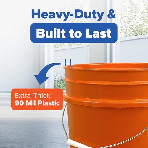 ePackageSupply 5 Gallon Bucket - Food Grade Bucket, Metal Handle Grip, BPA-Free, Heavy-Duty 90 Mil HDPE Plastic Pail, Stackable Utility Container, Made in USA, Lid Not Included, Orange, 6 Packs