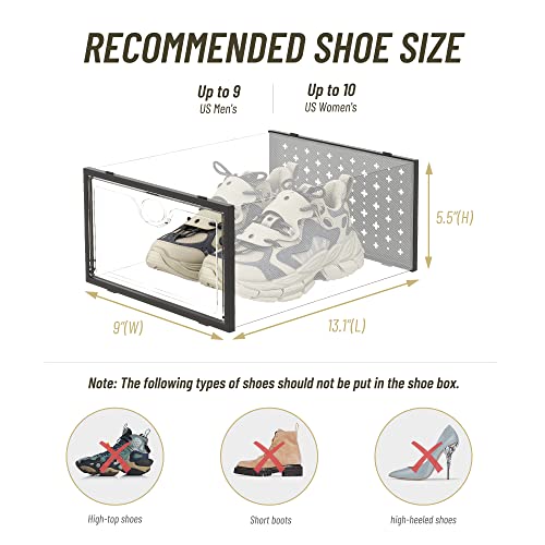 Black Shoe Storage Boxes 12 Pack,Shoe Organizer For Closet, Clear Plastic Shoe Boxes Stackable, Foldable Storage Containers With Lids #TOP1