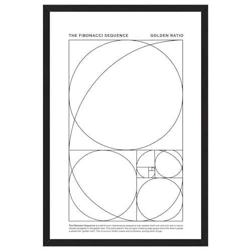 Framed Canvas Wall Art Fibonacci Sequence Golden Ratio Art Print Minimalist Modern Poster Painting Pictures Wall Decor Inspirational for Office Dorm Living Room (Framed,12W X16L)
