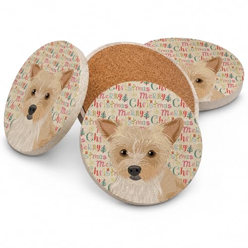 Caroline's Treasures Yorkie Parti Christmas Large Sandstone Coasters Pack of 4 Absorbent Round Coasters Decor Gifts for Men or Women, 4 in, Multicolor