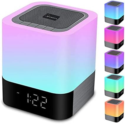 WamGra Night Light Bluetooth Speaker, Alarm Clock Bluetooth Speaker Touch Sensor Bedside Lamp MP3 Player, Dimmable 48 Led Color Changing Bedside Lamp for Bedroom, Gift for Kids, Girl, Teenager