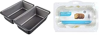 Amazon Basics Nonstick Carbon Steel Bread Pan - 27x15x7 cm, Pack of 2 & KitchenCraft Non Stick 2lb Loaf Tin Liners, Paper, 20 x 9 cm, Pack of 40