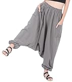 CandyHusky Women Cotton Harem Pants Casual Elastic Waist Boho Pants ComfortSoft - Grey
