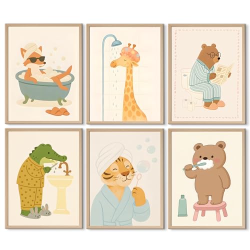 ZCIRDYVV 6 Pcs Kids Bathroom Wall Art Cute Animal Toilet