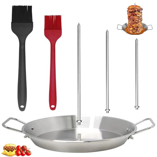 Soporte Pincho Vertical Acero Inoxidable con 3 Picos Extraíbles & 2 Cepillo, Repuesto Brocheta Horno, Accesorios Kebab Parrilla, Herramienta Barbacoa para Pollo, Pescado, Bistec, Kebabs Shawarma