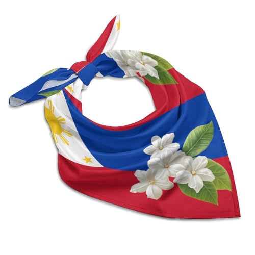 Philippines Flag Sampaguita Printed Scarf for Women Fashion Hair Bandanas Neck Silk Satin Handkerchiefs Custom Gifts