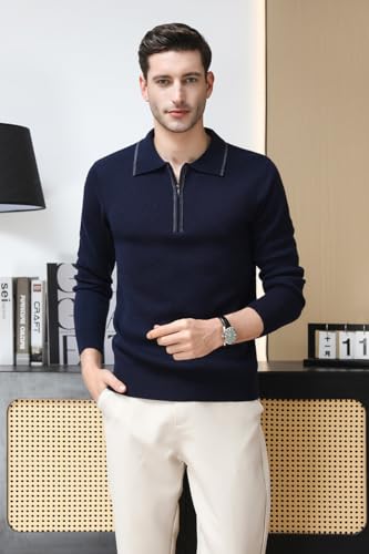 Men's 100% Wool Sweater Casual Long Sleeve Knit Polos Zip Down Collared Golf Pullover Sweaters4