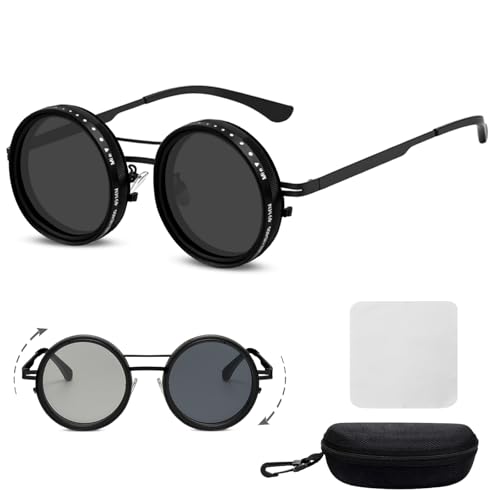 Ecofocet Lunettes de Soleil Rondes Polarisées, Protection UV400, Réglables ND2–ND400, Monture Métal, Vintage Retro Lunettes pour Conduite, Pêche, Outdoor, Plage, Homme, Femme