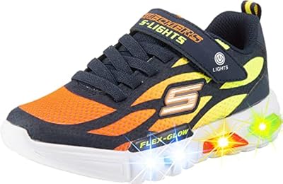 Skechers FLEX-GLOW DEZLOM, Zapatillas para Niños, Navy Synthetic/ Textile/ Orange & Yellow Trim, 31 EU | Ya disponible en tu tienda friki favorita! En mundofriki.es!