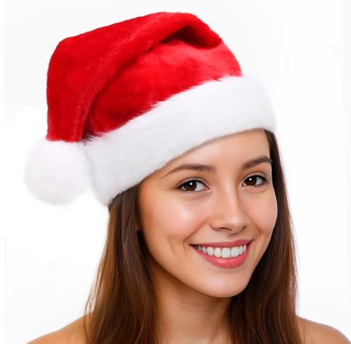 Augesak Weihnachtsmütze Erwachsene, Nikolausmütze mit Plüsch Rand,...