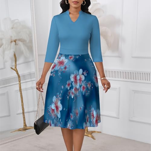 Image of PinkPatty Women's Casual A-line Midi Dresses 3 /4 Sleeve V Neck Fit and Flare Dress with Pockets