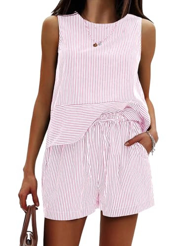 EXLURA Womens 100% Cotton Two Piece Sets Summer Outfits Casual