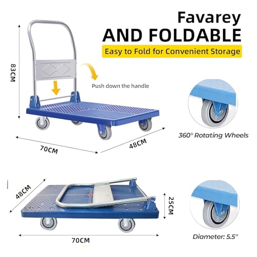 Favarey Hand truck with 150kg Weight Capacity, Foldable Dolly Cart with Wheels, Hand Cart for Loading and Storage, Blue