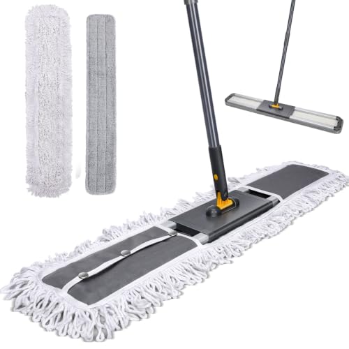 Image of MASTERTOP Heavy Duty Industrial Mop, 90cm Wide Large Commercial Flat Mop with 155cm Telescopic Handle, Dust Sweeper Mops with 2 Reusable Pads, Professional Floor Mops for Warehouse, Office, Hotel