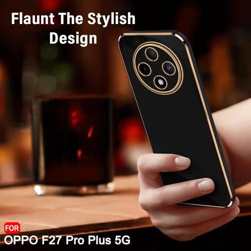 Image of TheGiftKart Luxurious Golden-Plated Back Cover Case for Oppo F27 Pro Plus 5G | Raised Lips for Camera & Screen Protection | Shockproof Design | Stylish Back Cover for Oppo F27 Pro Plus (TPU, Black)