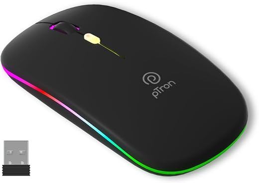 pTron Flick M1 Slim Wireless Mouse w/Rechargeable Battery, Dual Connectivity 2.4Ghz &amp; BT, 4 Buttons, 1000/1200/1600 DPI, V...