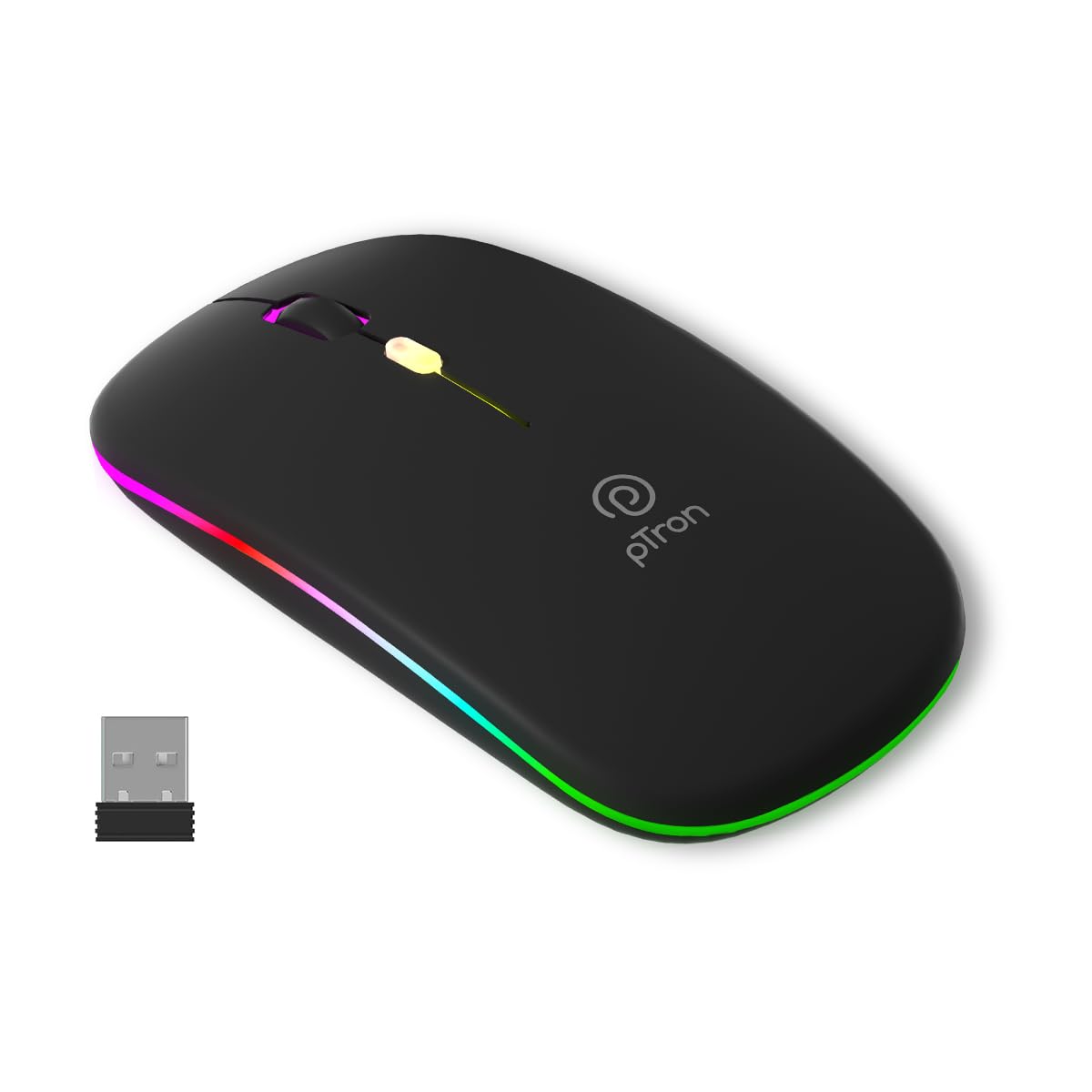 pTron Flick M1 Slim Wireless Mouse w/Rechargeable Battery, Dual Connectivity 2.4Ghz & BT, 4 Buttons, 1000/1200/1600 DPI, V...