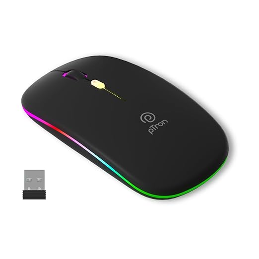 pTron Flick M1 Slim Wireless Mouse w/Rechargeable Battery, Dual Connectivity 2.4Ghz & BT, 4 Buttons, 1000/1200/1600 DPI, Vivid LED Lights, Silent Operation, Plug & Play, Type C Charging (Black)