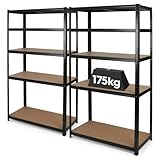 Harbour Housewares 5-Tier Steel Garage Shelving Units Set - Matt Black - 2pc Heavy Duty Free Standing Industrial Shed Storage Racking Shelves | Boltless Assembly | 875kg Capacity | 90 x 40 x 180cm