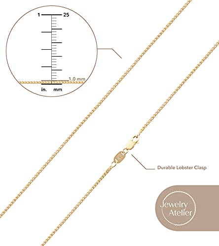 Jewelry Atelier Gold Chain Necklace Collection - 14K Solid Yellow Gold Filled Box Chain Necklaces For Women And Men With Different Sizes (1.0Mm Or 1.7Mm) #TOP4
