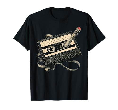 Retro Cassette Tape with Pencil Rewind T-Shirt