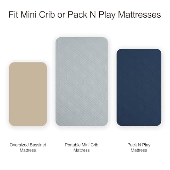 david's kids 2 Pack Waterproof Mini Crib Mattress Protector, Fit Pack N Play, Playard and Mini Crib Mattresses, Ultra Soft Breathable Pad Cover for Boys Girls Neutral, Grey & Navy Blue