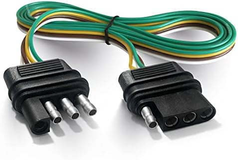 Trailer Wire Extension 4-Way 4 Pin Plug, 4 Wire 4-Flat Connector with Male & Female Plug 18 AWG 59 inch Hitch Light Trailer Wiring Harness Extender