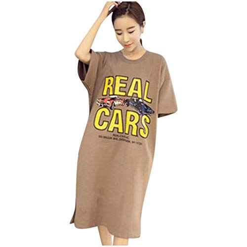 Women Dress,Evansamp Fashion Casual O-Neck Short Sleeve Ladies Long Letter Loose Dress(Coffee,XL)