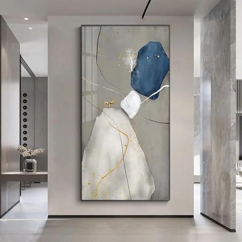 Peinture toile pierre bleue et or 60x150cm art mural chic