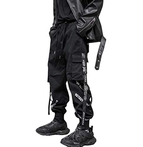 Gergeousメンズ ロングパンツ ゆったり 黒 サルエルパンツ カジュアル テーパードパンツ ダンス 原宿系 ジョガーパンツ ストリート系 カーゴパンツ(R黒)