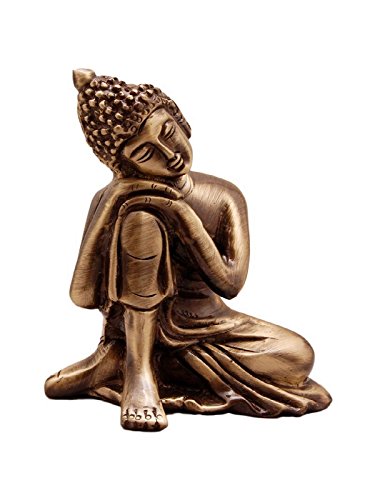 eCraftIndia Resting Buddha on Knee Metal Showpiece (7.5 cm x 5.38 cm x 9.38 cm, Brown)