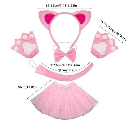 MISUVRSE Costume de queue de chat avec bandeau oreilles de chat, jupe gants et nœud papillon, costume d'Halloween Catgirl pour femmes, filles, cosplay, ensemble de cosplay, e, taille unique – vue 3