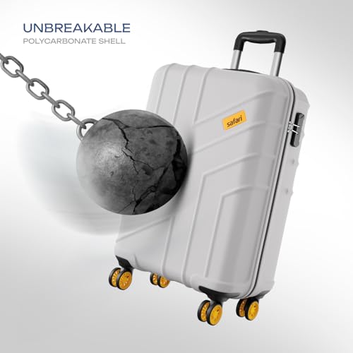 Image of Safari Cabin Stratos 8 Wheels 55cm Size Trolley Bag, Hard Case Polycarbonate, 360º Wheeling Carry-on Luggage for Men & Women, Travel Bag, Suitcase for Travel, Trolley Bags for Travel, Cloud Grey