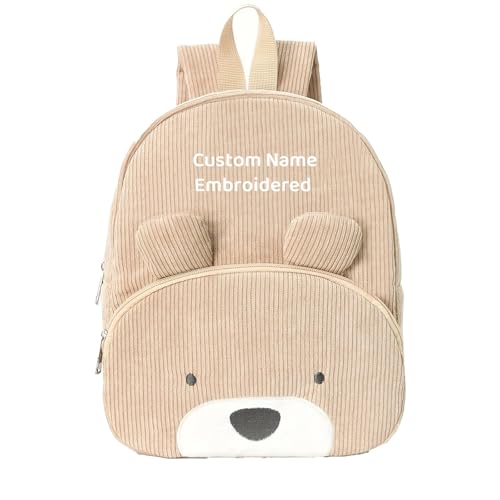Personalized Backpack Custom Embroidered Name - Soft and Comfortable, Easy to Wash, for Boys Girls Kids Travel Work (Khaki bear)