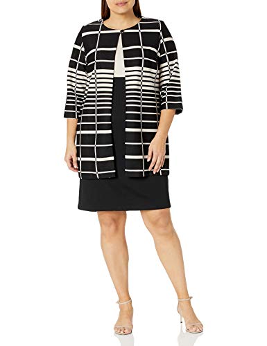 Danny and Nicole Danny & Nicole Plus Size Women s Knit Window Pane Print Jacket Dress, Black Sand, 18W