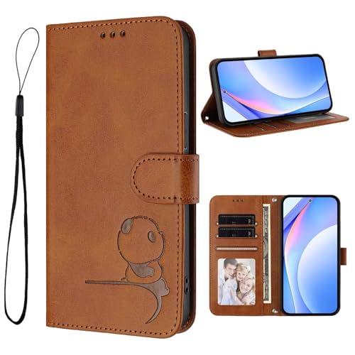Funda para OPPO Realme C21Y, funda tipo cartera en relieve, a prueba de golpes, funda de piel con soporte para tarjetas, cierre magnético, protector para OPPO Realme C21Y, marrón