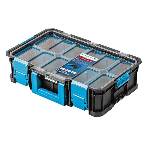 Högert Technik - Organizer con Tapa de Policarbonato y Compartimentos HT7G503, Caja de Herramientas, Carga hasta 20 kg, Resistente a Daños, Prueba Polvo, Cierres Robustos ABS, Construcción Modular