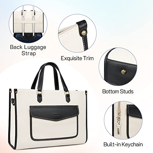 Missnine Tote Bag Canvas Laptop Bag for Women 15.6 inch Casual Work Bags with Clutch Purse Computer Shoulder Bag 2 PCS Set for Travel, Office, College - Thumbnail 5