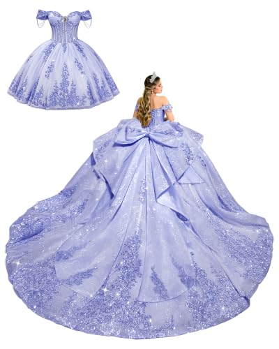 Youjiayi 2 in 1 Lavender Quincea Dress Lace Appliques Ball Gown Size 6