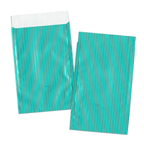 Preisvergleich Produktbild aPlus-Papiertueten Geschenk-Flachbeutel türkis-Silber-Streifen Papiertüten Schmuck-Beutel Party-Tüten (500, 9,5x14+2 cm)