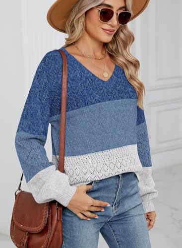 Image of JOCAFIYE Womens Sweaters Casual Long Sleeve V Neck Lightweight Hollow Out Pullover Sweater Tops