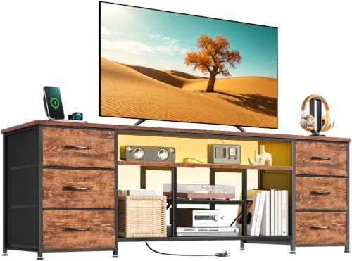 Furologee 63 Inch LED TV Stand, Entertainment Center, Rustic Brown by Furologee - Used condition - US$94.79