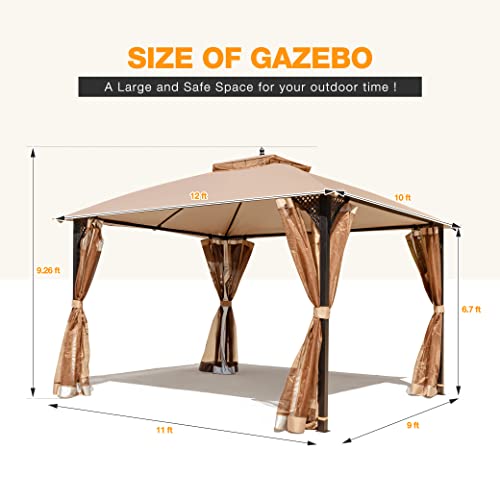 Outdoor Grill Gazebo 10X12 Waterproof Canopy Shelter With Double Roof And Steel Frame Pergola Instant Shade Canopy Tent With Mosquito Nettings For Patio,Garden,Yard #TOP1