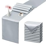 EBOEN 12 Pack Satin Table Runner, 12x108 Inches Long, Silk-Like Smooth Satin Table Decor for Wedding, Birthday Party, Banquets Decorations, 12 Pack, Silver