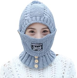 3 in 1 Winter Warm Cap, Hat Scarf Mask All in One, Winter Siamese Windproof Hat, Knitted Hat with Ear Protectors, Women Winter Knitted Hat Siamese Windproof Hat, Warmer Set (Grey)