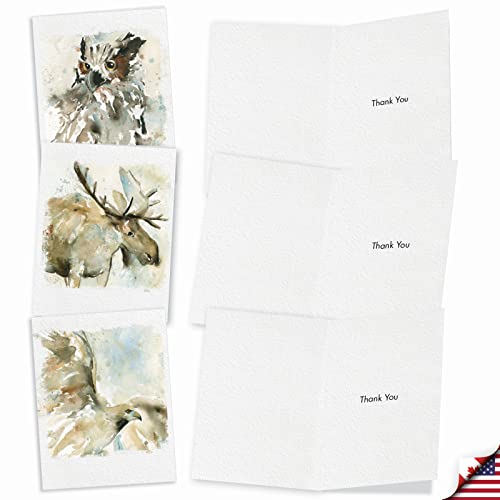 Image of The Best Card Company 10 Assorted Thank You Notes Box Set 4 x 5.12 Inch with Envelopes (10 Designs, 1 Each) Watercolor Wildlife M6629TYG