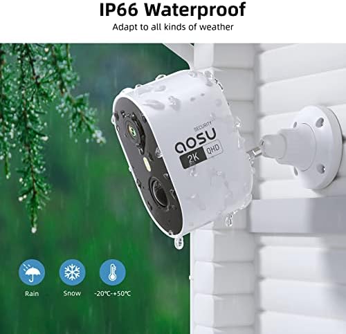 AOSU 2K Security Camera Outdoor Wireless, Battery Operated CCTV Camera for Home Security, WiFi Camera Outdoor with PIR Humanoid Motion Detection & Siren, 2 Way Audio, IP66 Waterproof, only 2.4Ghz WiFi