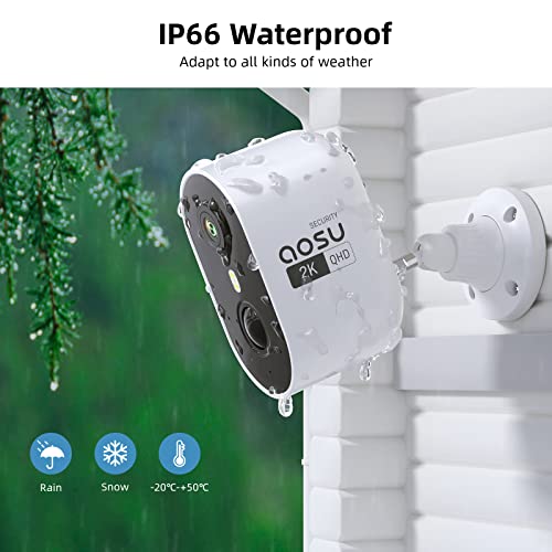 Image of aosu 2K Security Camera Wireless Outdoor - 3MP Battery Powered Exterior Camera - 2-Pack Siren Alarm, Color Night Vision, 2-Way Audio, AI Detection, IP65 Waterproof, Cloud /SD Storage, Works with Alexa